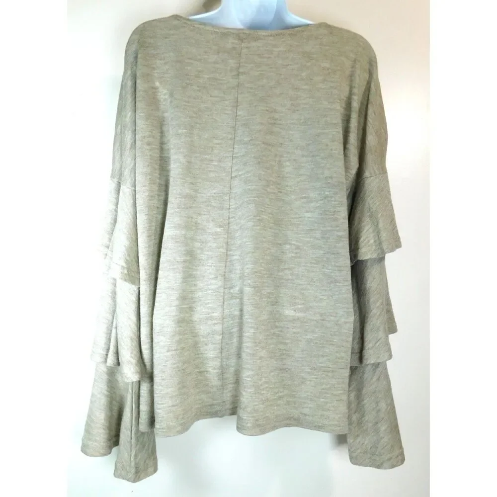Woman's Oversized Tunic Top Doe & Row Layered Bell Sleeves Sz. L Flowy Knit